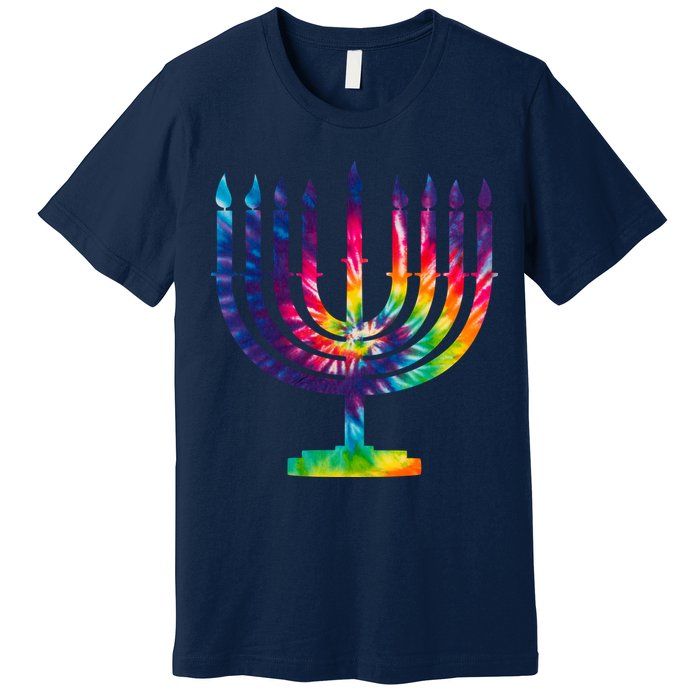 Tie Dye Menorah Hanukkah Chanukah Premium T-Shirt
