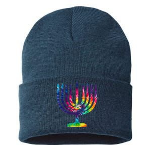 Tie Dye Menorah Hanukkah Chanukah Sustainable Knit Beanie