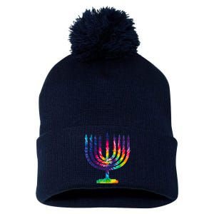 Tie Dye Menorah Hanukkah Chanukah Pom Pom 12in Knit Beanie