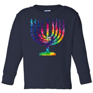 Tie Dye Menorah Hanukkah Chanukah Toddler Long Sleeve Shirt