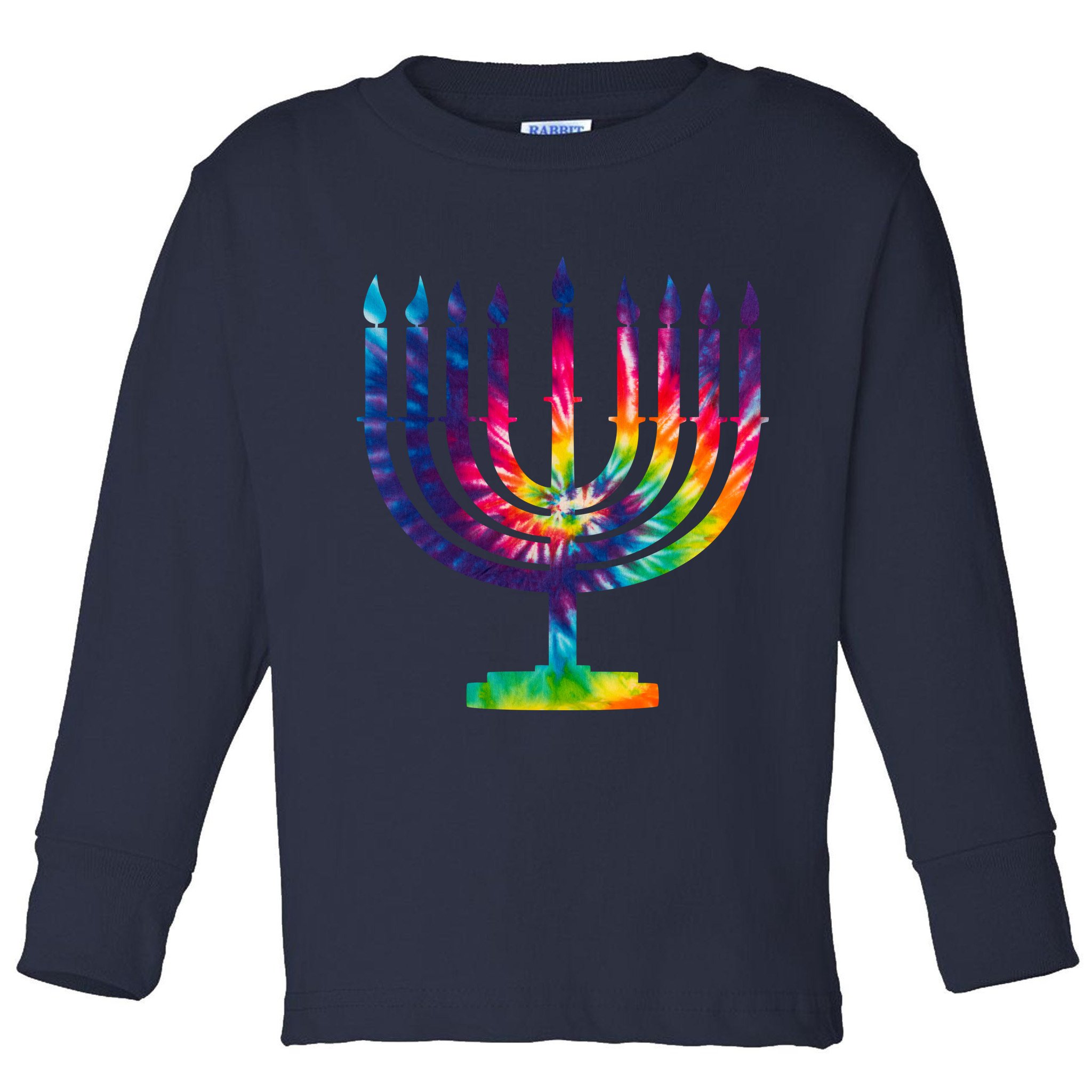 Tie Dye Menorah Hanukkah Chanukah Toddler Long Sleeve Shirt
