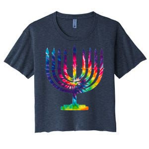 Tie Dye Menorah Hanukkah Chanukah Women's Crop Top Tee