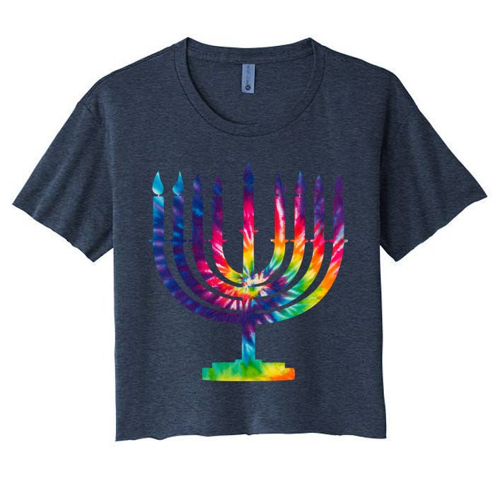 Tie Dye Menorah Hanukkah Chanukah Women's Crop Top Tee