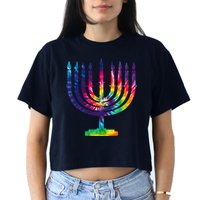 Tie Dye Menorah Hanukkah Chanukah Women's Crop Top Tee