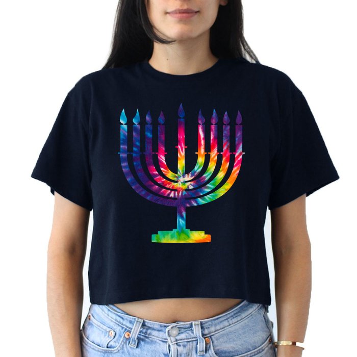 Tie Dye Menorah Hanukkah Chanukah Women's Crop Top Tee