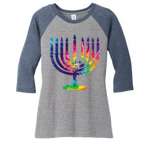 Tie Dye Menorah Hanukkah Chanukah Women's Tri-Blend 3/4-Sleeve Raglan Shirt