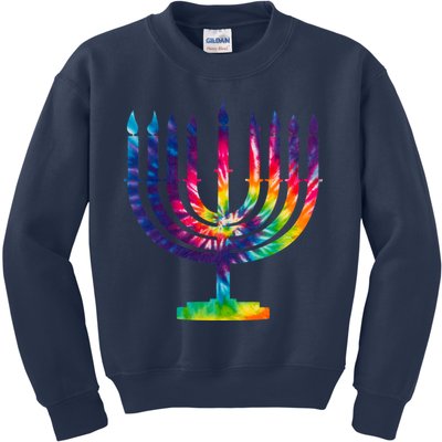 Tie Dye Menorah Hanukkah Chanukah Kids Sweatshirt