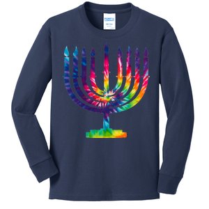 Tie Dye Menorah Hanukkah Chanukah Kids Long Sleeve Shirt