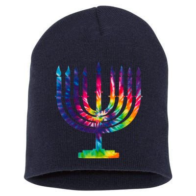 Tie Dye Menorah Hanukkah Chanukah Short Acrylic Beanie