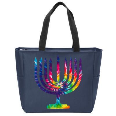 Tie Dye Menorah Hanukkah Chanukah Zip Tote Bag