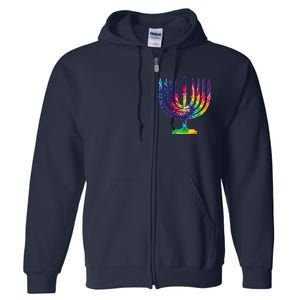 Tie Dye Menorah Hanukkah Chanukah Full Zip Hoodie