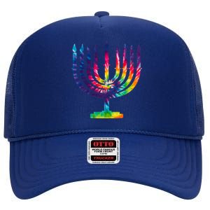 Tie Dye Menorah Hanukkah Chanukah High Crown Mesh Back Trucker Hat