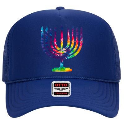 Tie Dye Menorah Hanukkah Chanukah High Crown Mesh Back Trucker Hat