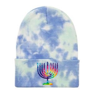 Tie Dye Menorah Hanukkah Chanukah Tie Dye 12in Knit Beanie