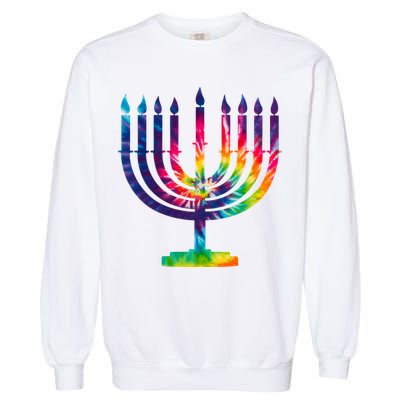 Tie Dye Menorah Hanukkah Chanukah Garment-Dyed Sweatshirt