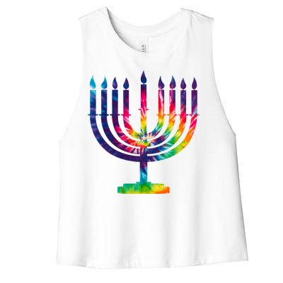 Tie Dye Menorah Hanukkah Chanukah Women's Racerback Cropped Tank