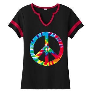 Tie Dye Peace Sign Ladies Halftime Notch Neck Tee