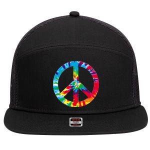 Tie Dye Peace Sign 7 Panel Mesh Trucker Snapback Hat