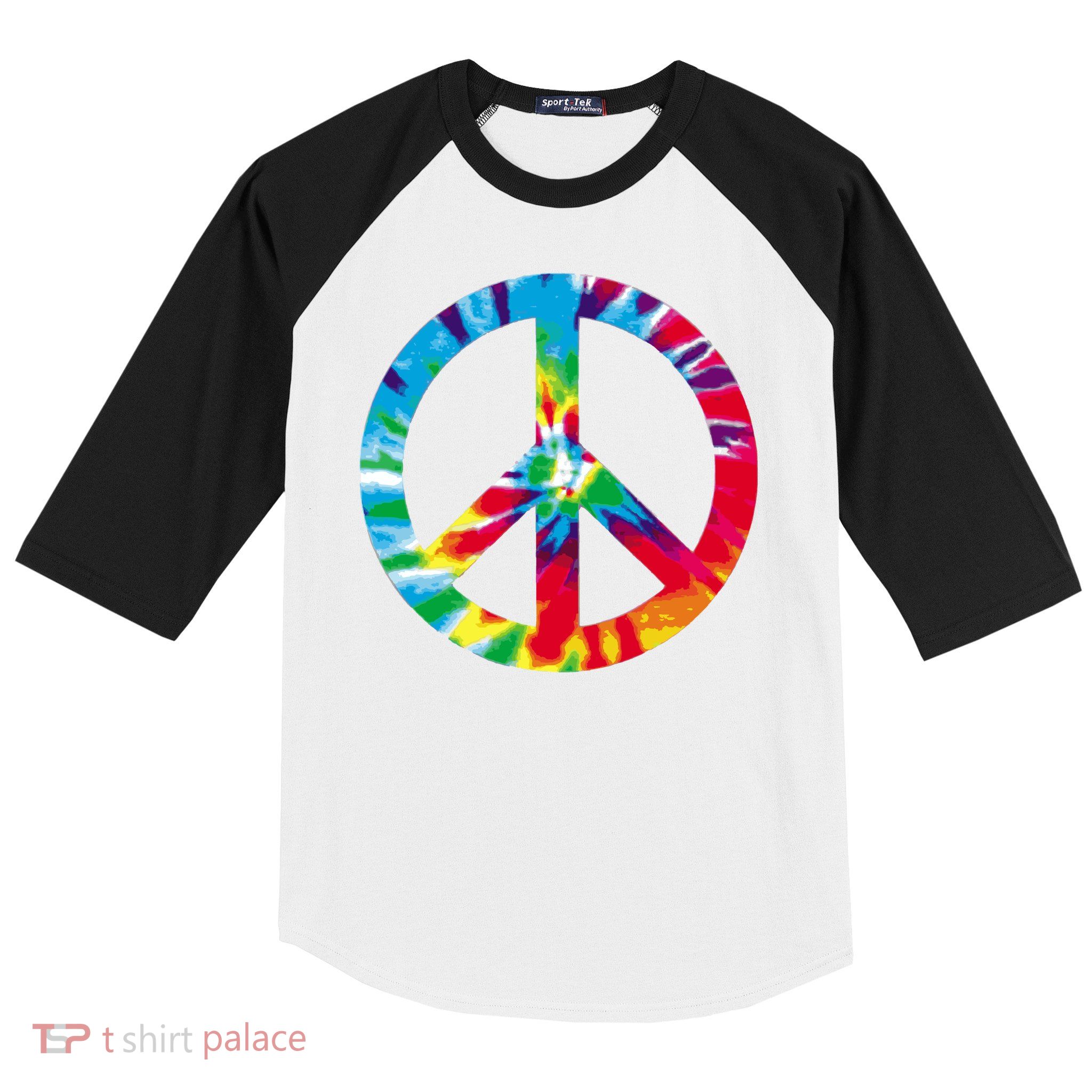 Tie Dye Peace Sign Baseball Sleeve Shirt