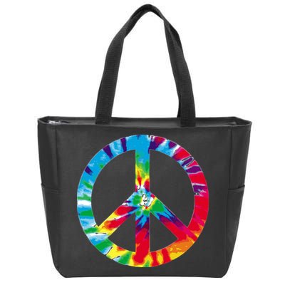 Tie Dye Peace Sign Zip Tote Bag
