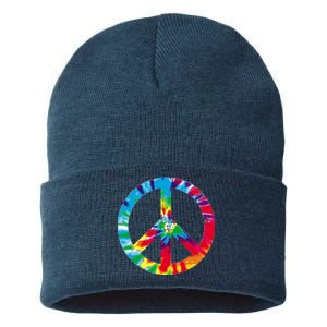 Tie Dye Peace Sign Sustainable Knit Beanie