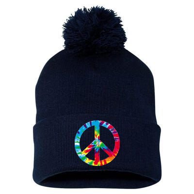 Tie Dye Peace Sign Pom Pom 12in Knit Beanie