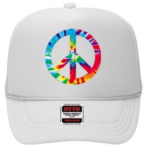 Tie Dye Peace Sign High Crown Mesh Back Trucker Hat