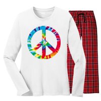 Tie Dye Peace Sign Women's Long Sleeve Flannel Pajama Set 