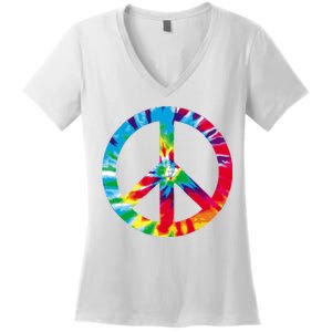 Tie Dye Peace Sign Women's V-Neck T-Shirt