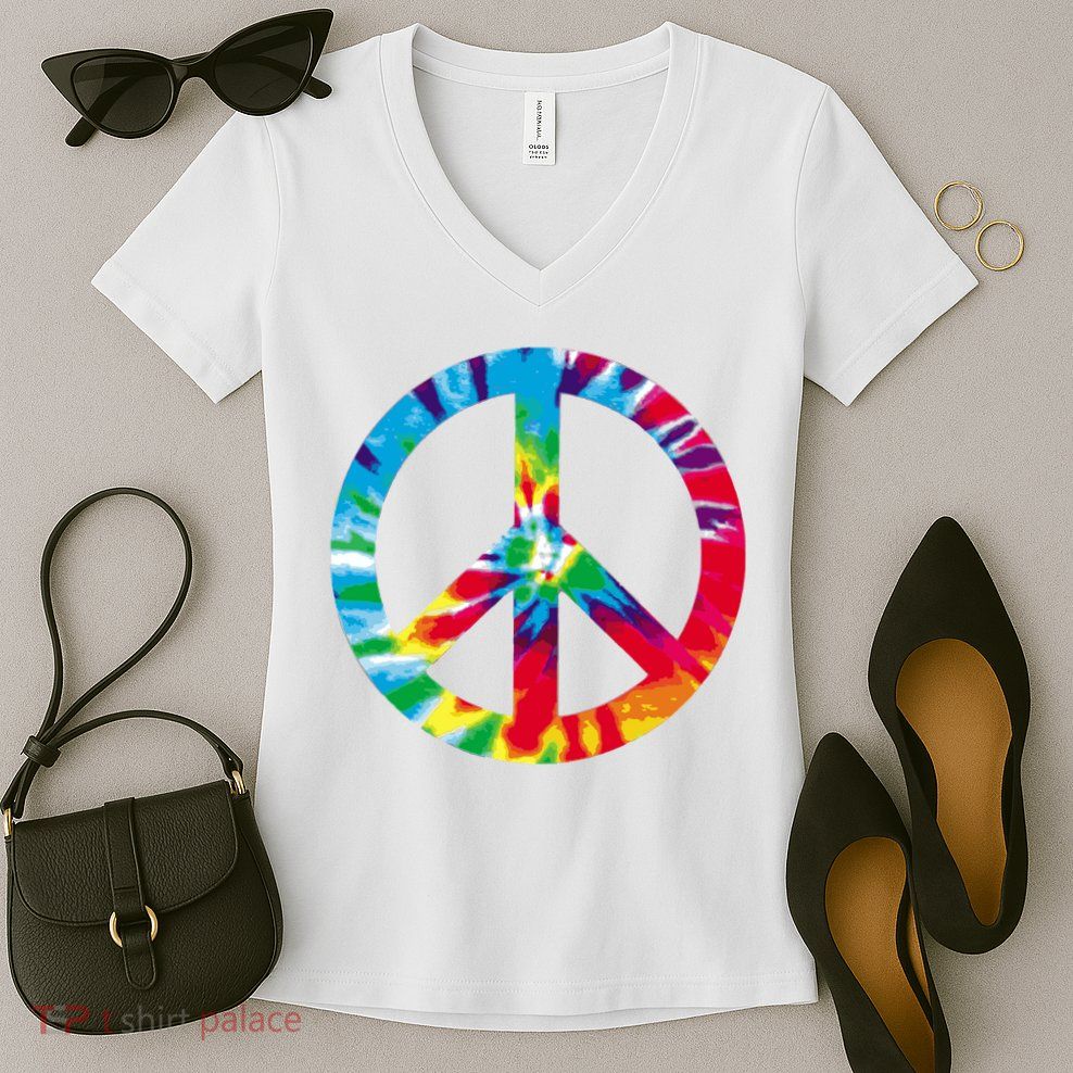 Tie Dye Peace Sign Women's V-Neck T-Shirt