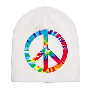 Tie Dye Peace Sign Short Acrylic Beanie