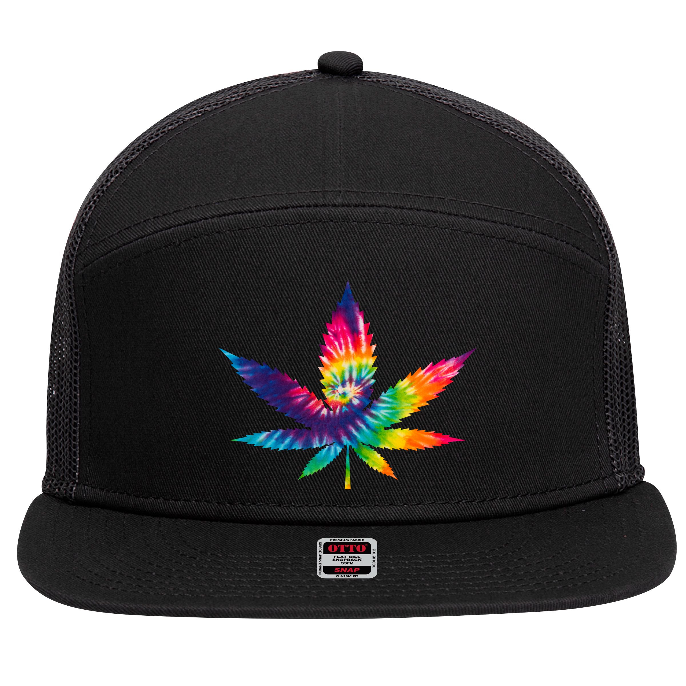 Tie Dye Pot leaf 7 Panel Mesh Trucker Snapback Hat