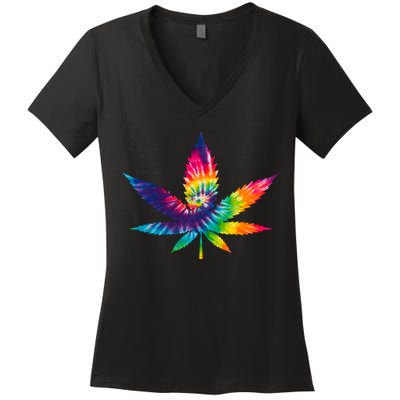 Tie Dye Pot leaf Women's V-Neck T-Shirt