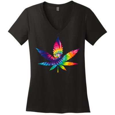 Tie Dye Pot leaf Women's V-Neck T-Shirt