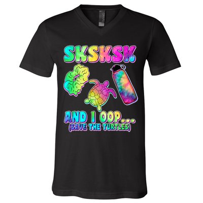 Tie Dye SKSKSK and I OOP Save the Turtles V-Neck T-Shirt