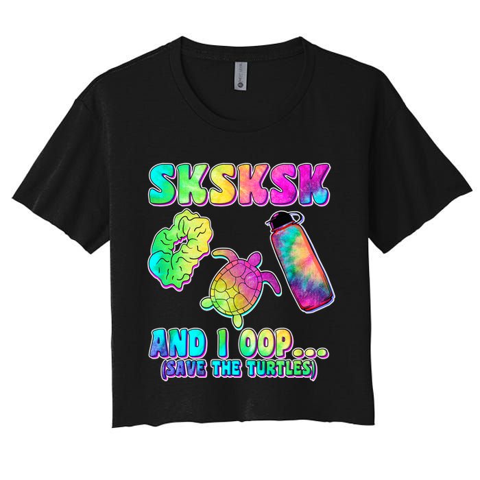 Tie Dye SKSKSK and I OOP Save the Turtles Crop Top