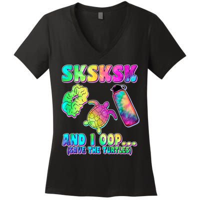 Tie Dye SKSKSK and I OOP Save the Turtles Women's V-Neck T-Shirt