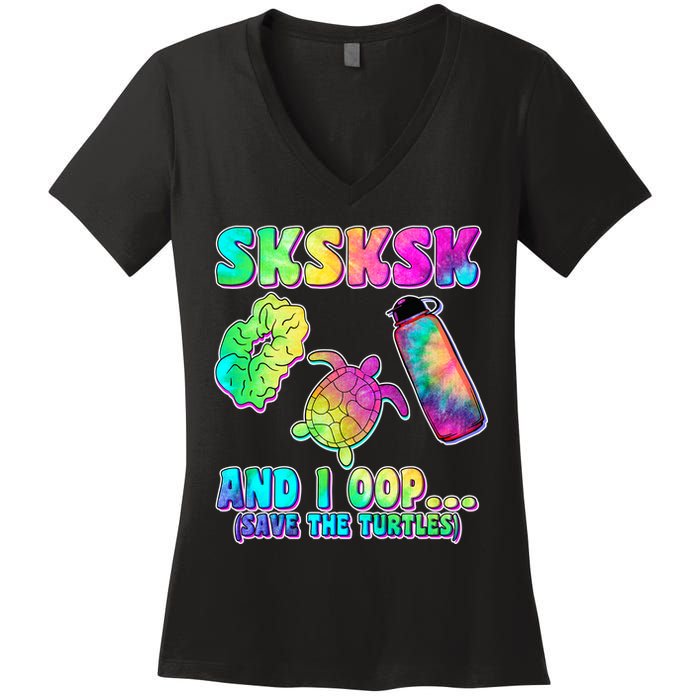 Tie Dye SKSKSK and I OOP Save the Turtles Women's V-Neck T-Shirt