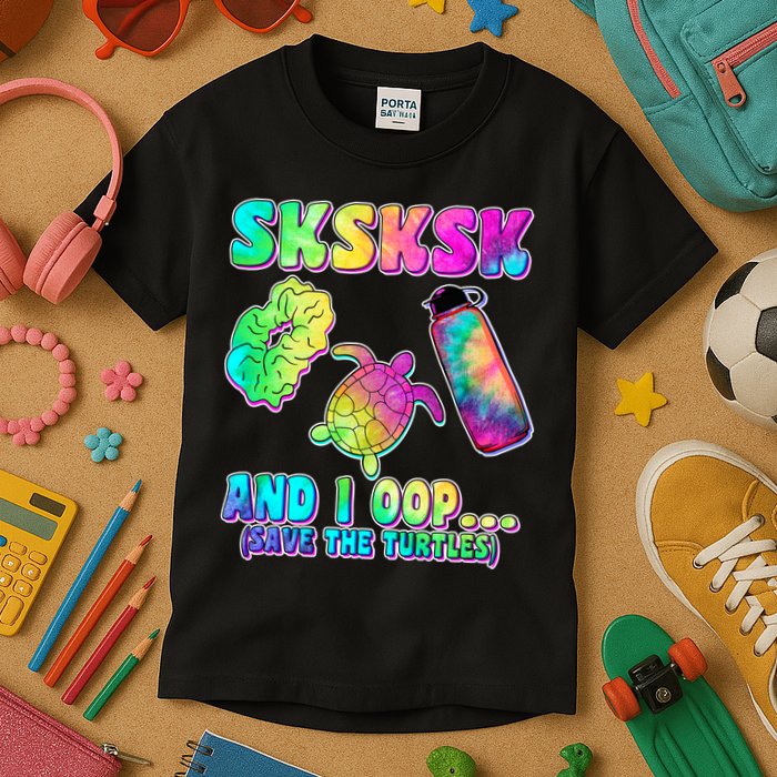 Tie Dye SKSKSK and I OOP Save the Turtles Kids T-Shirt