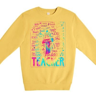 Tie Dye Teacher Typography Word Art Premium Crewneck Sweatshirt