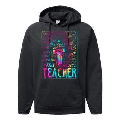 Tie Dye Teacher Typography Word Art Performance Fleece Hoodie