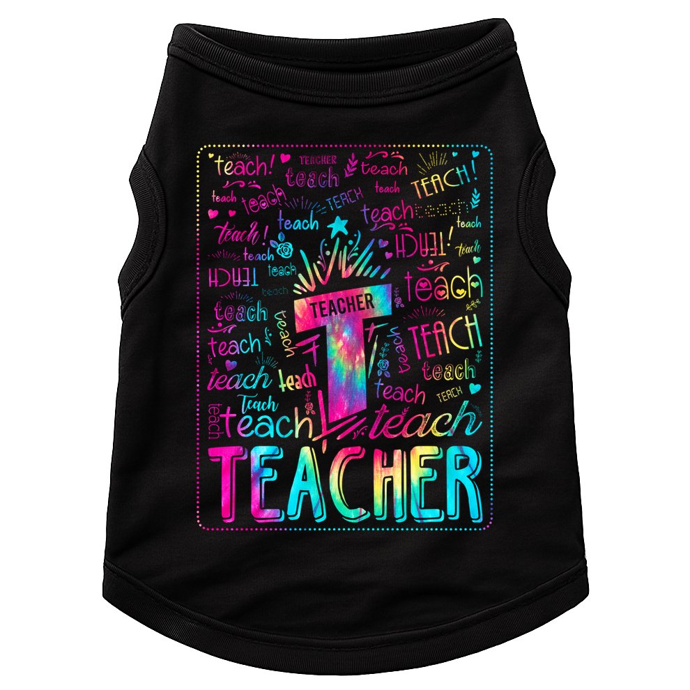 Tie Dye Teacher Typography Word Art Doggie Tank