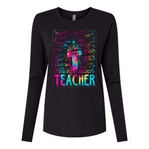 Tie Dye Teacher Typography Word Art Womens Cotton Relaxed Long Sleeve T-Shirt