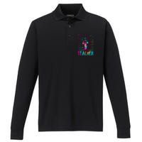 Tie Dye Teacher Typography Word Art Performance Long Sleeve Polo