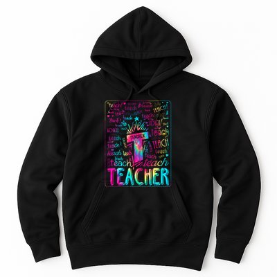 Tie Dye Teacher Typography Word Art Hoodie