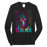 Tie Dye Teacher Typography Word Art Long Sleeve Shirt