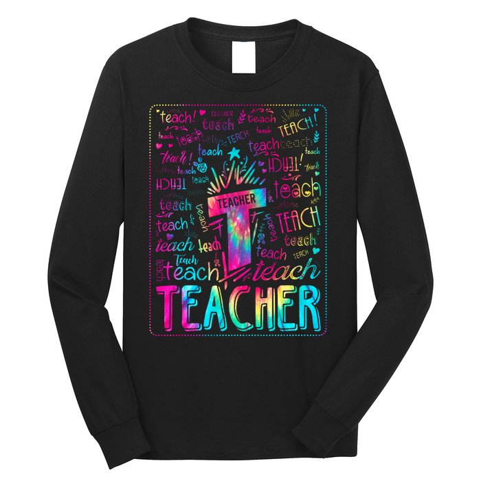 Tie Dye Teacher Typography Word Art Long Sleeve Shirt