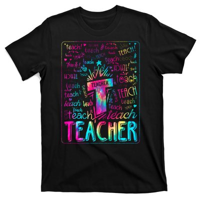 Tie Dye Teacher Typography Word Art T-Shirt