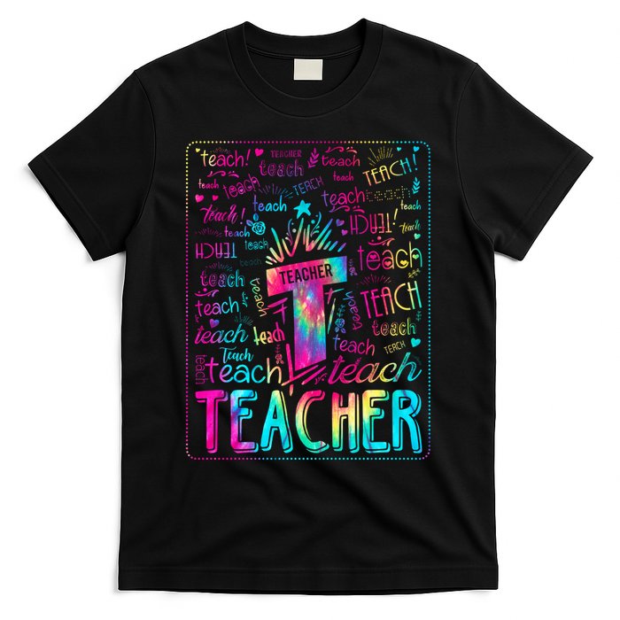 Tie Dye Teacher Typography Word Art T-Shirt