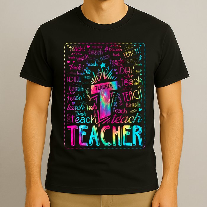 Tie Dye Teacher Typography Word Art T-Shirt